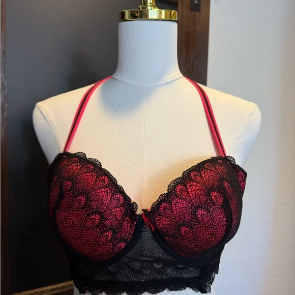 Elegant Black and Hot Pink Lace Bralette - Picture 1 of 3